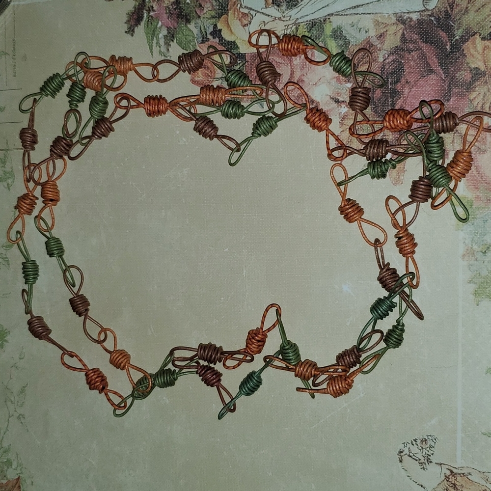 Unusual Dyed Plasticized Knotted String Rope Necklace 38.5 " long or 77 around